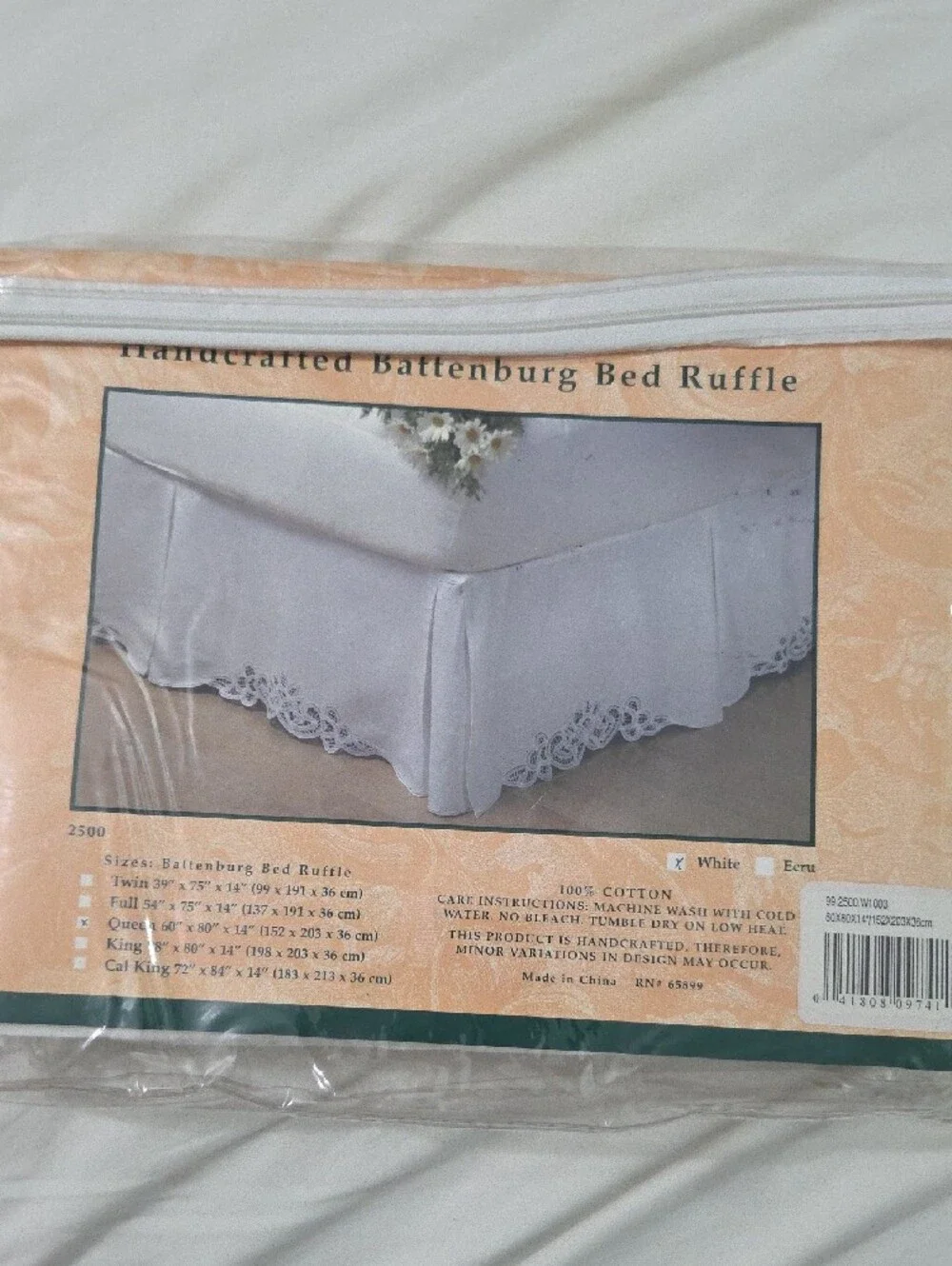 The Heirloom Collection White Handcrafted Battenburg Bed Ruffle